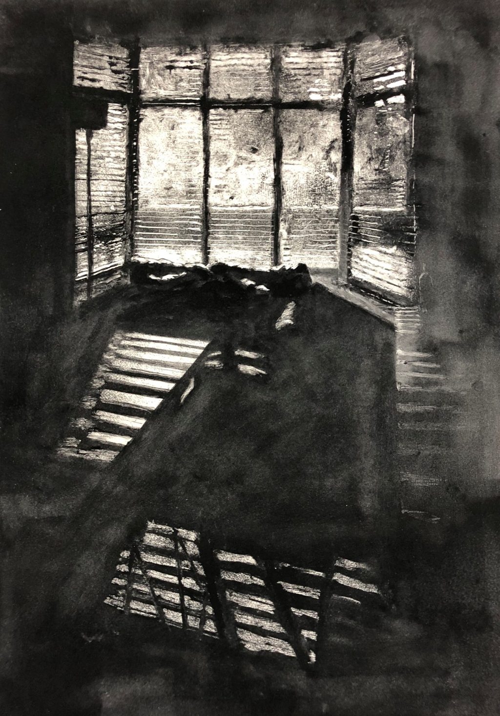 Street Light, light shining through blinds