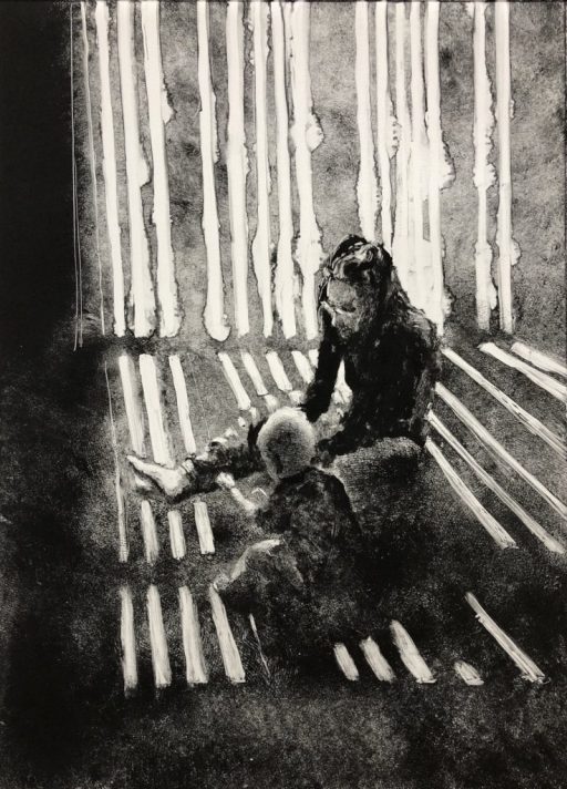 woman and child in a sun streaked interior