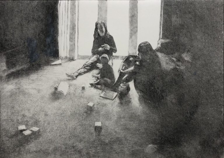 child at play in sun streaked room