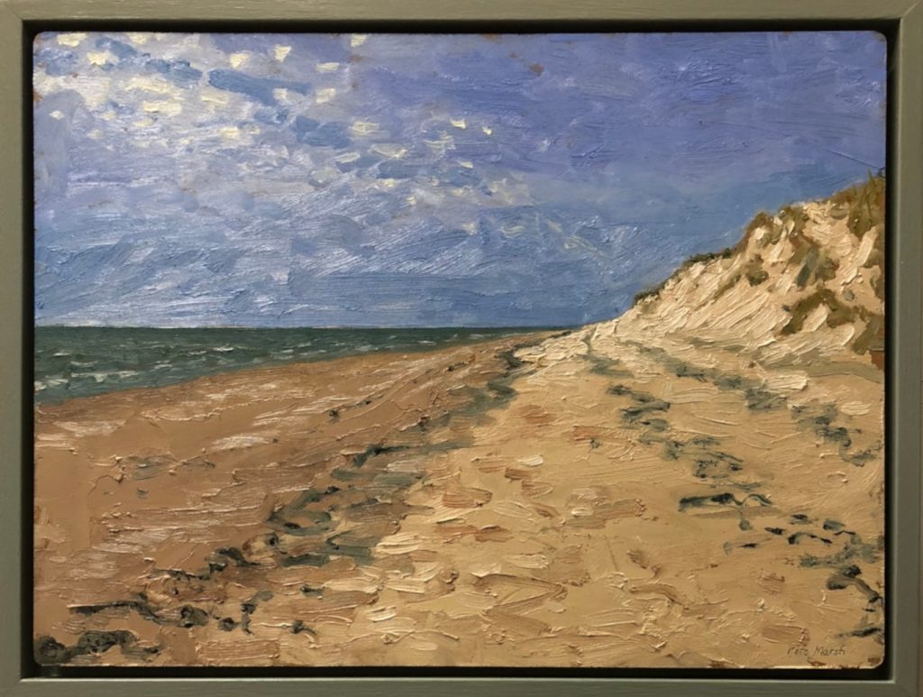 en plein air oil sketch on Formby Beach