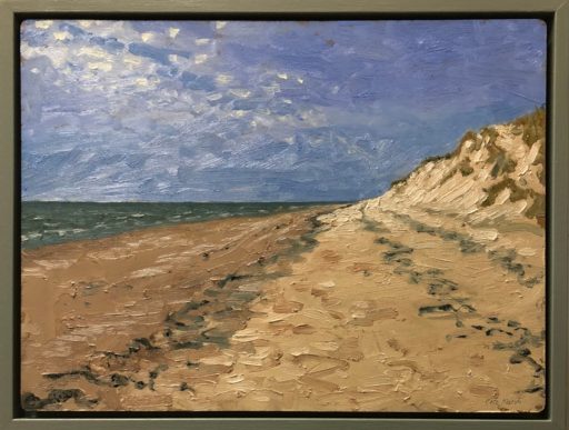 en plein air oil sketch on Formby Beach