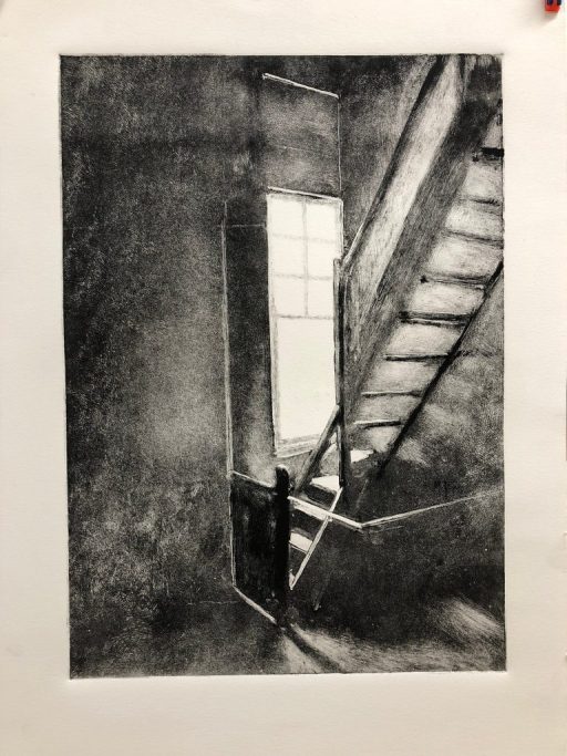 light shining through an open staircase in The Ngununggula, Southern Highlands Regional Gallery, Bowral, Australia.